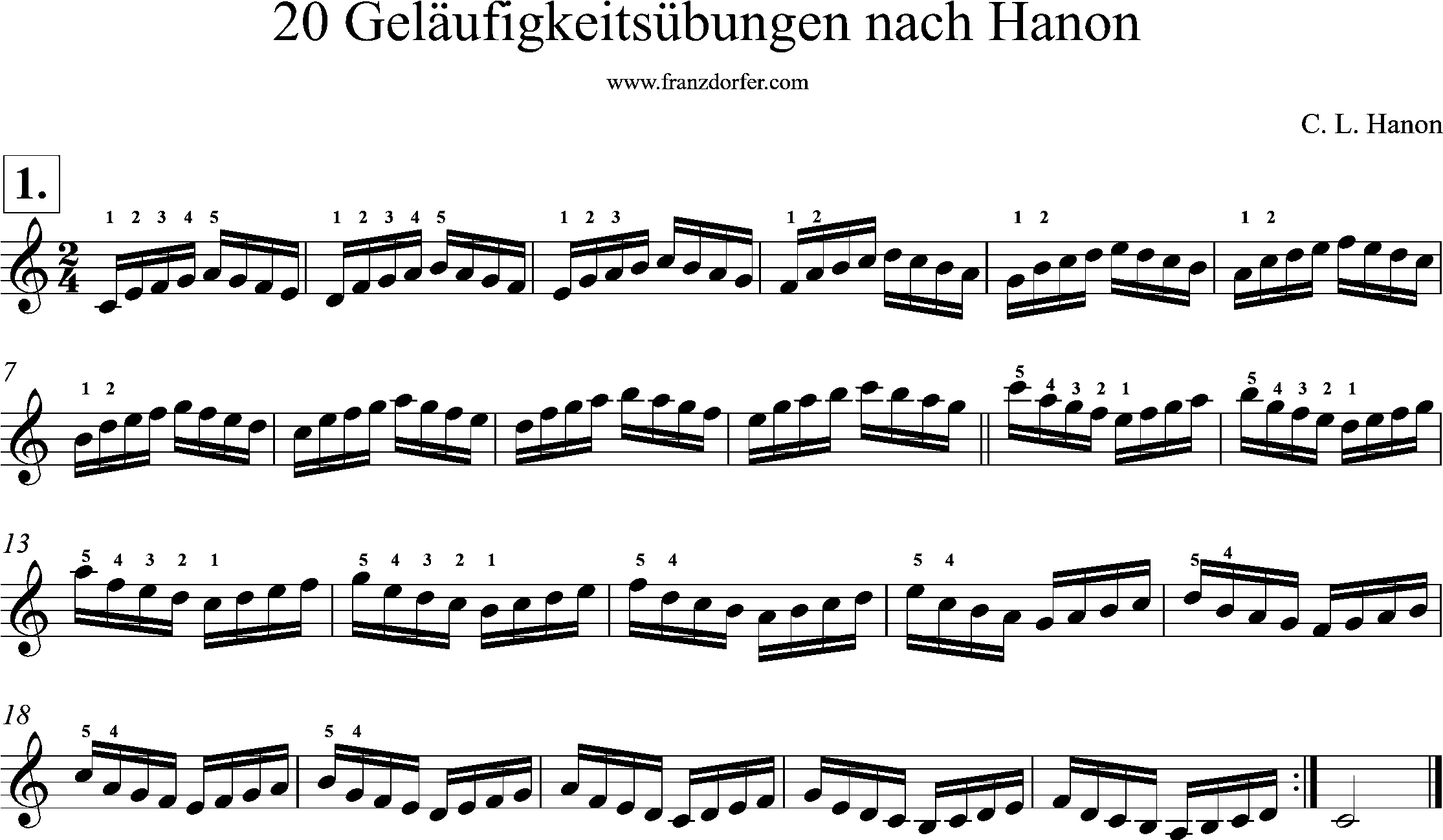 Akkordeonnoten, Hanon geläufigkeitsübungen, Nr-01